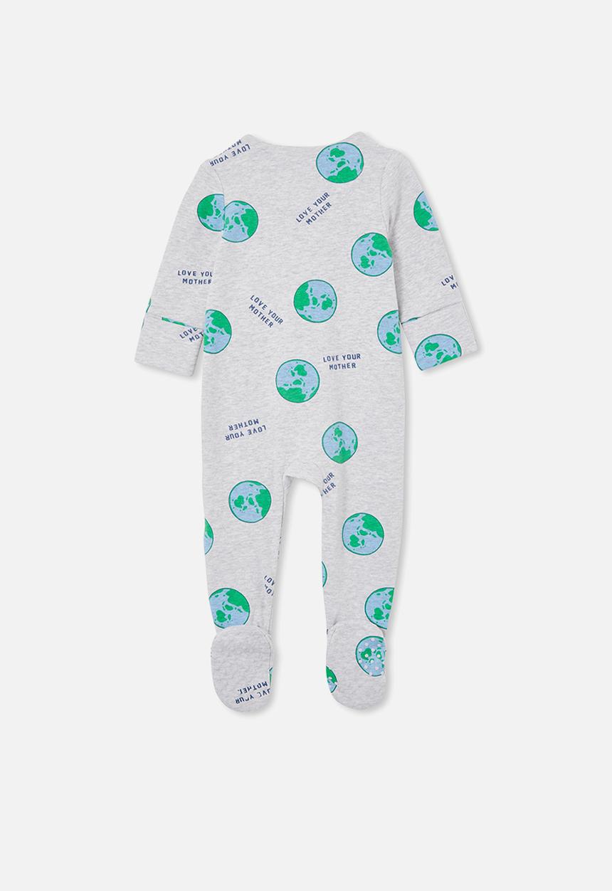 Cotton On - The long sleeve zip romper - cloud marle/love mama earth