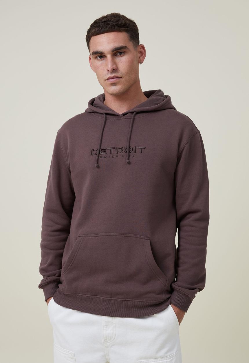 Cotton On - Graphic fleece pullover - washed chocolate/motor city
