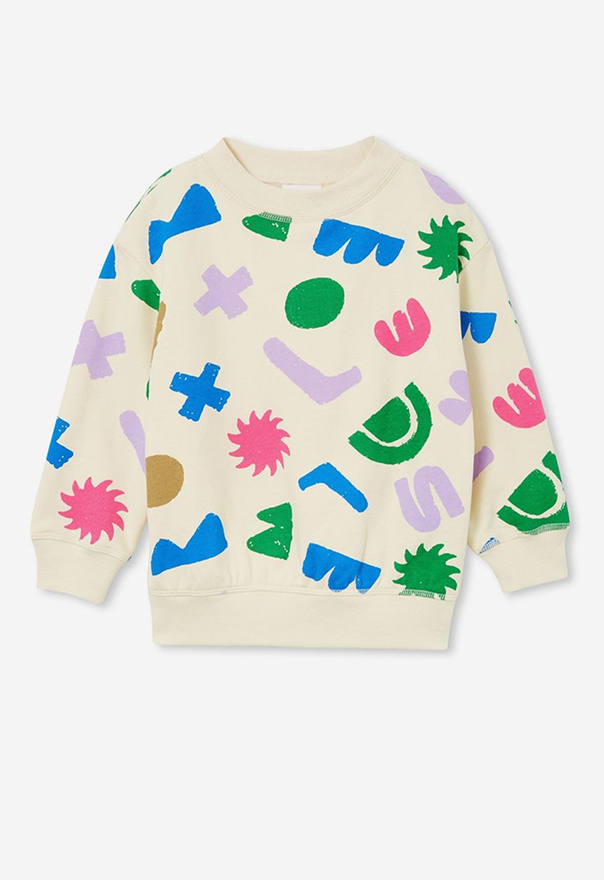 Cotton On - Unisex organic dusty fleece crew - vanilla/cut it out