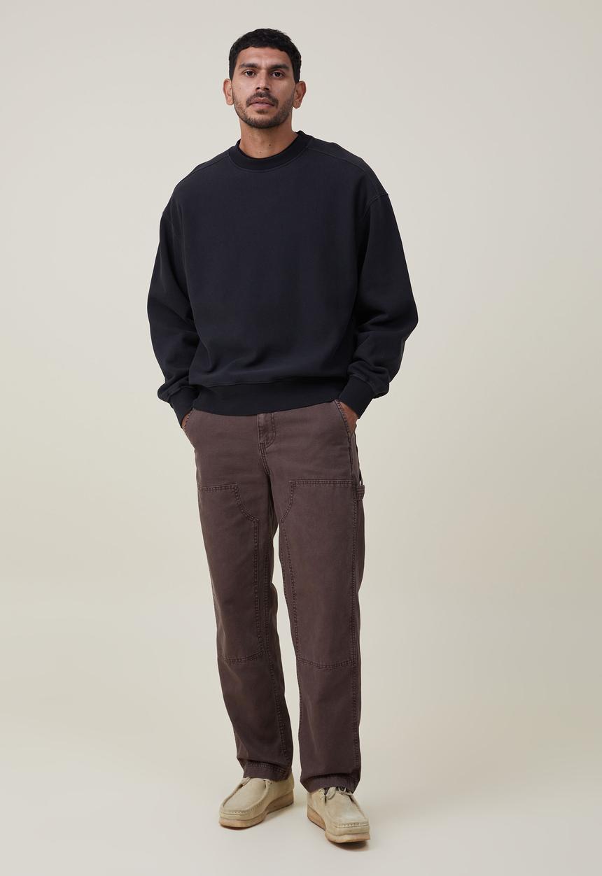Cotton On - Loose fit pant - double knee washed chocolate