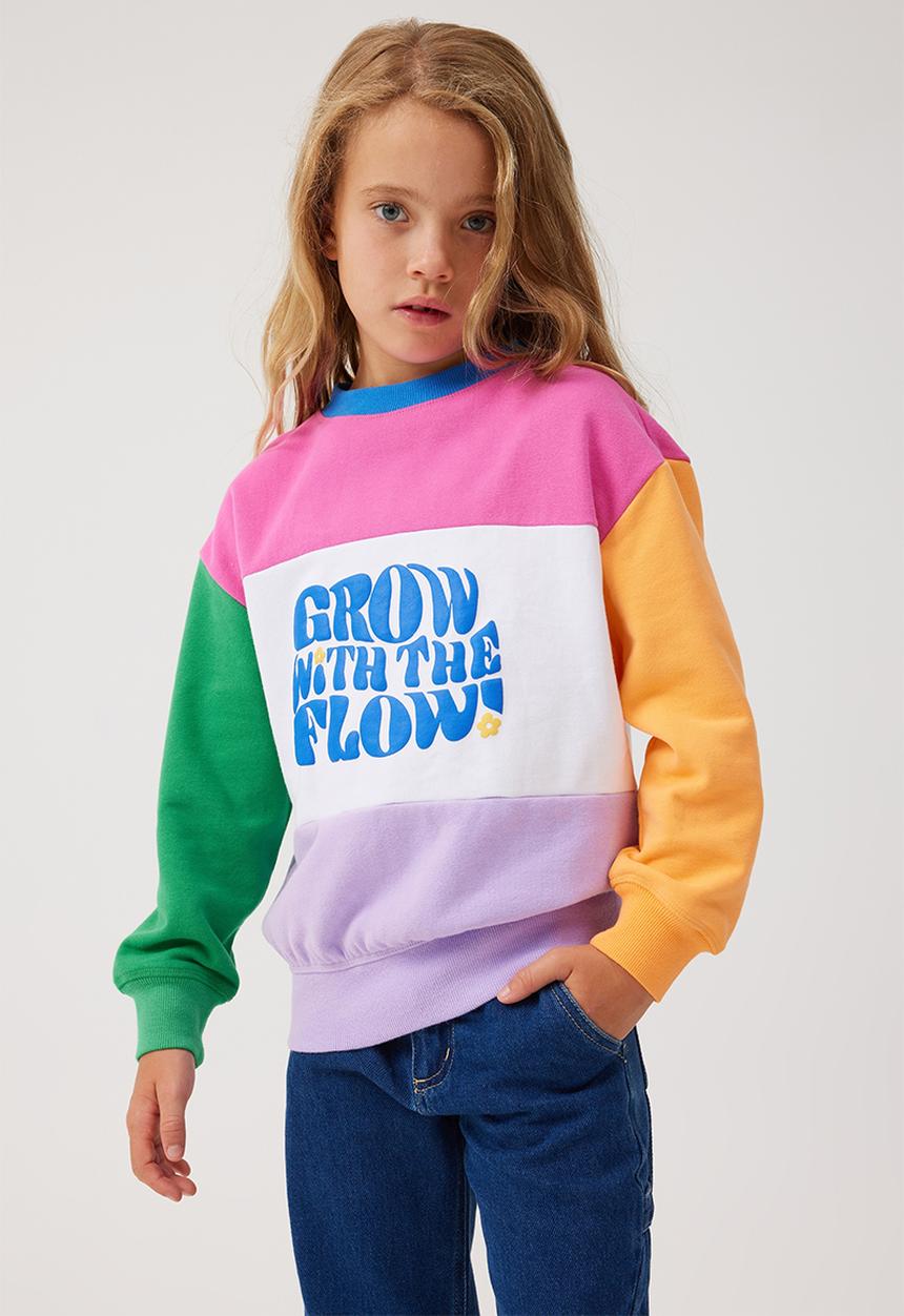 Cotton On - Unisex organic dusty fleece crew - colour block/grow with the flow