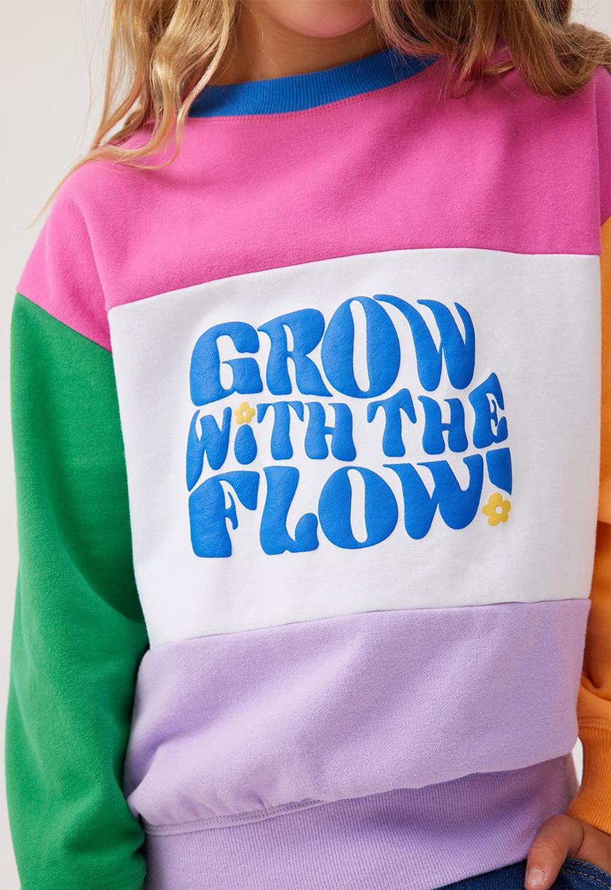 Cotton On - Unisex organic dusty fleece crew - colour block/grow with the flow