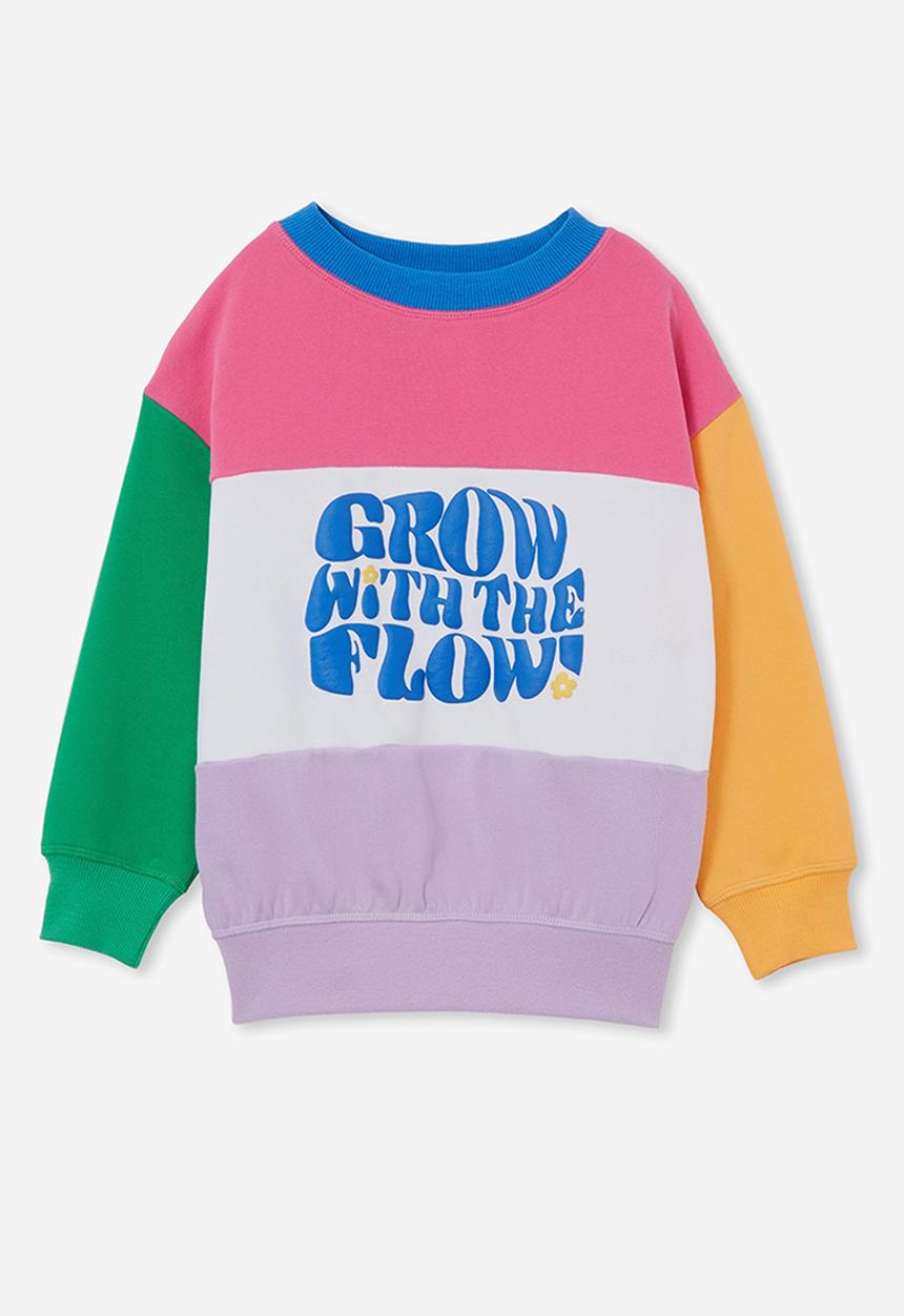 Cotton On - Unisex organic dusty fleece crew - colour block/grow with the flow
