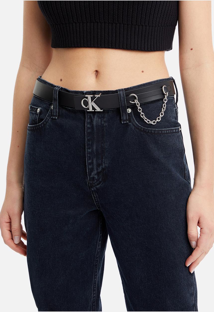 Calvin Klein - Mono hardware leather belt 30mm - black 