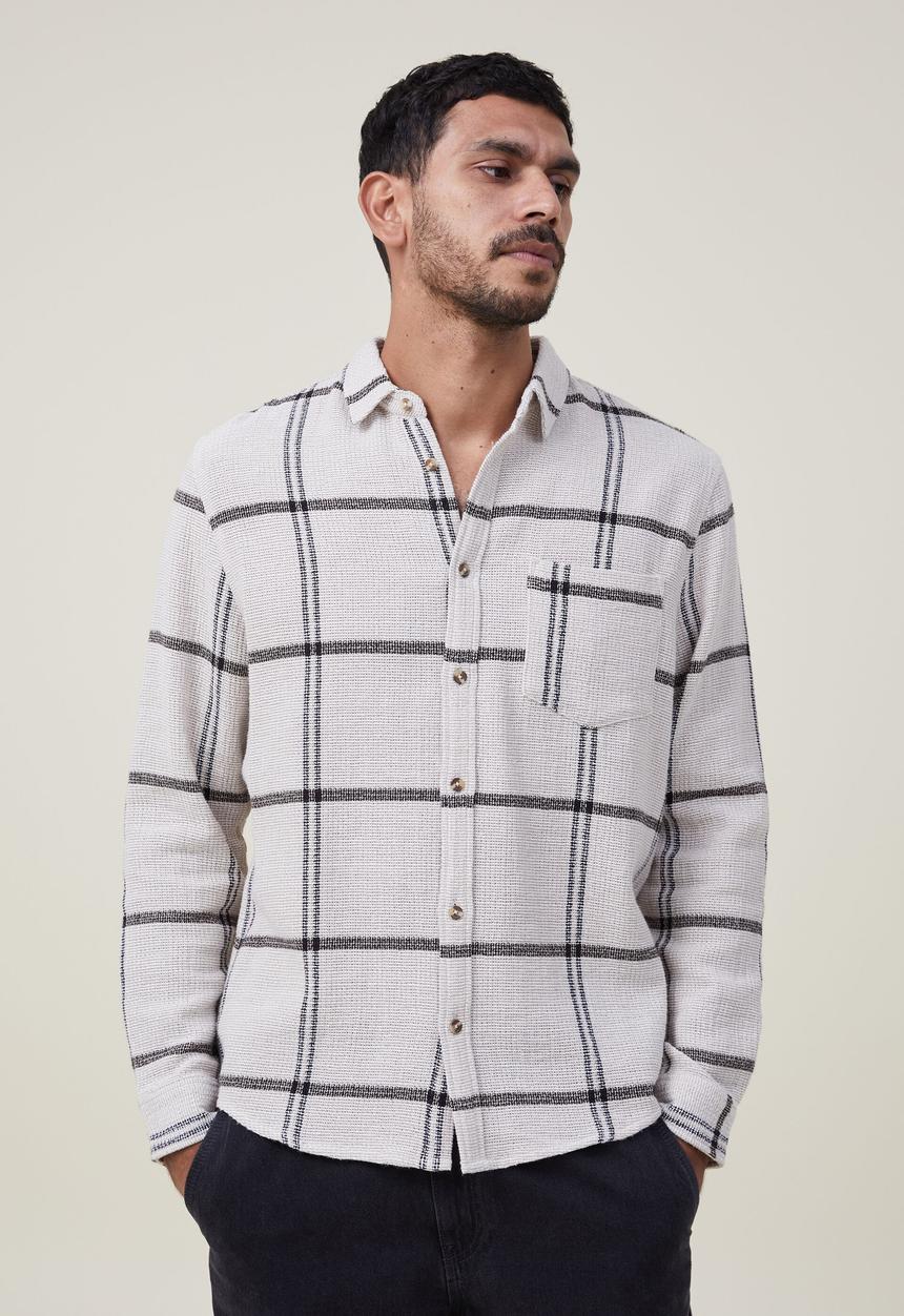Cotton On - Portland long sleeve shirt - ecru gauze check