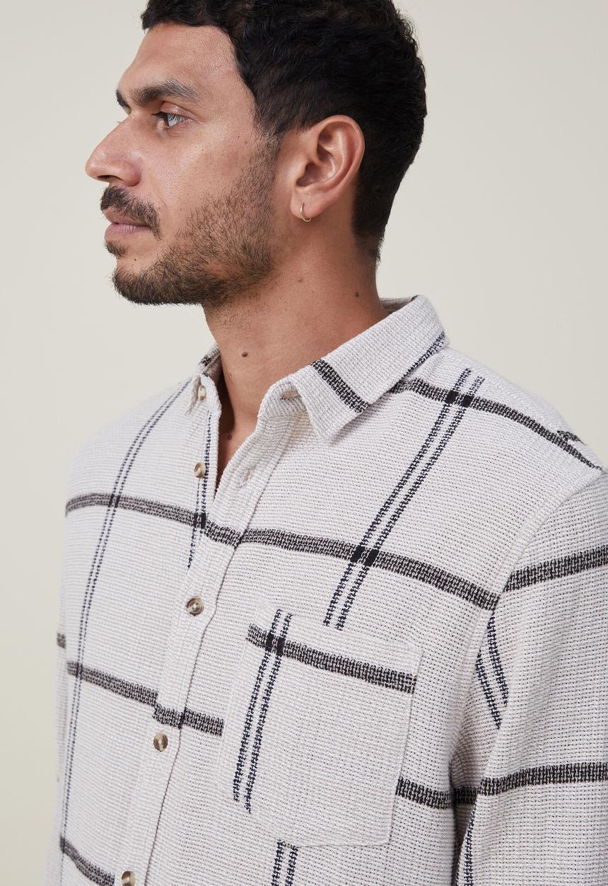 Cotton On - Portland long sleeve shirt - ecru gauze check