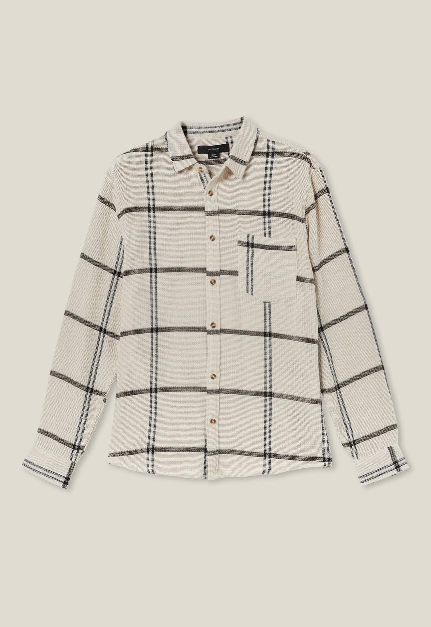 Cotton On - Portland long sleeve shirt - ecru gauze check
