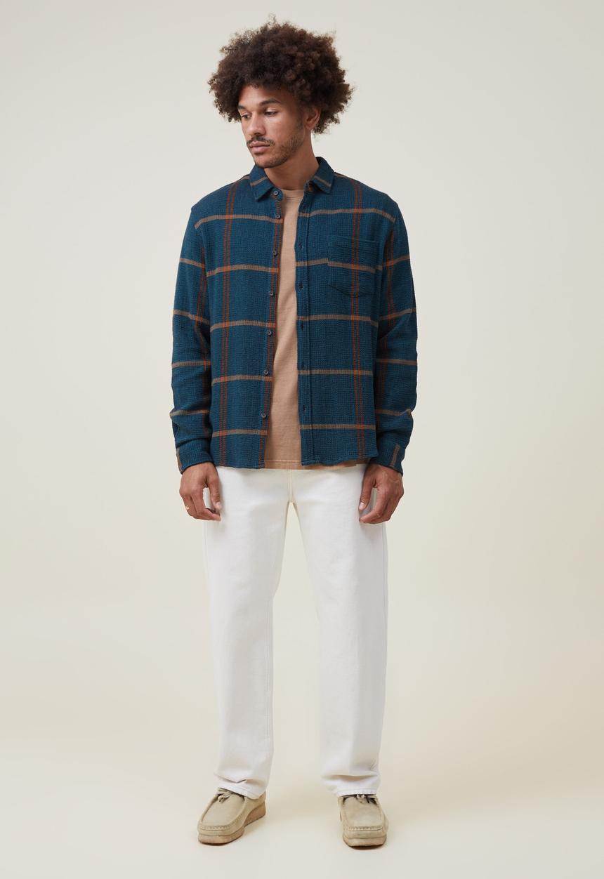 Cotton On - Portland long sleeve shirt - teal gauze check
