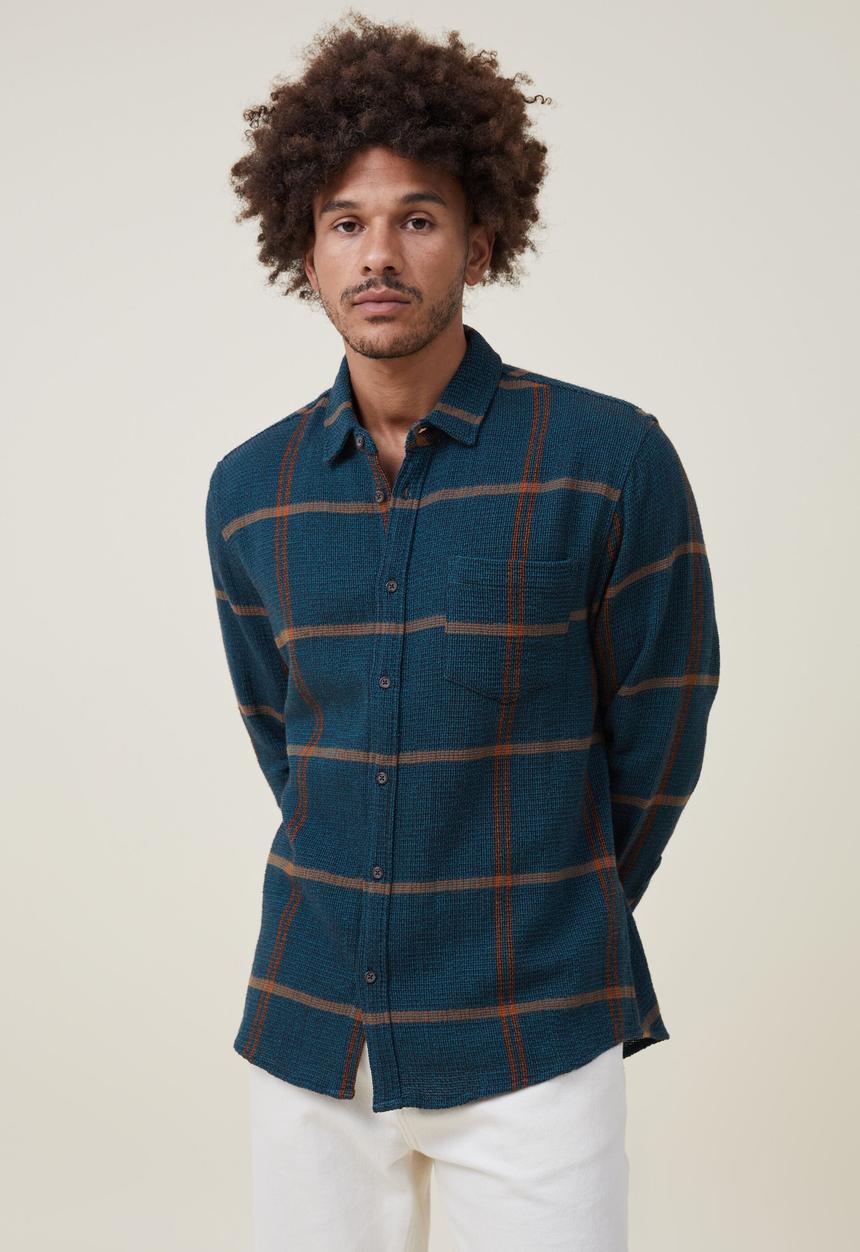 Cotton On - Portland long sleeve shirt - teal gauze check