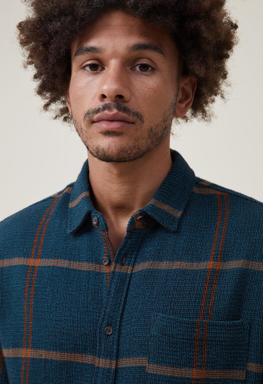 Cotton On - Portland long sleeve shirt - teal gauze check
