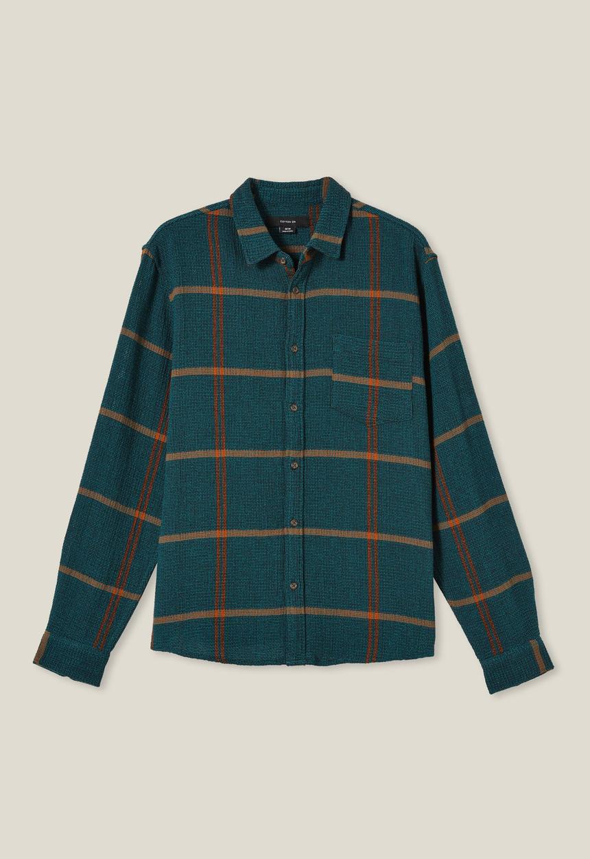 Cotton On - Portland long sleeve shirt - teal gauze check