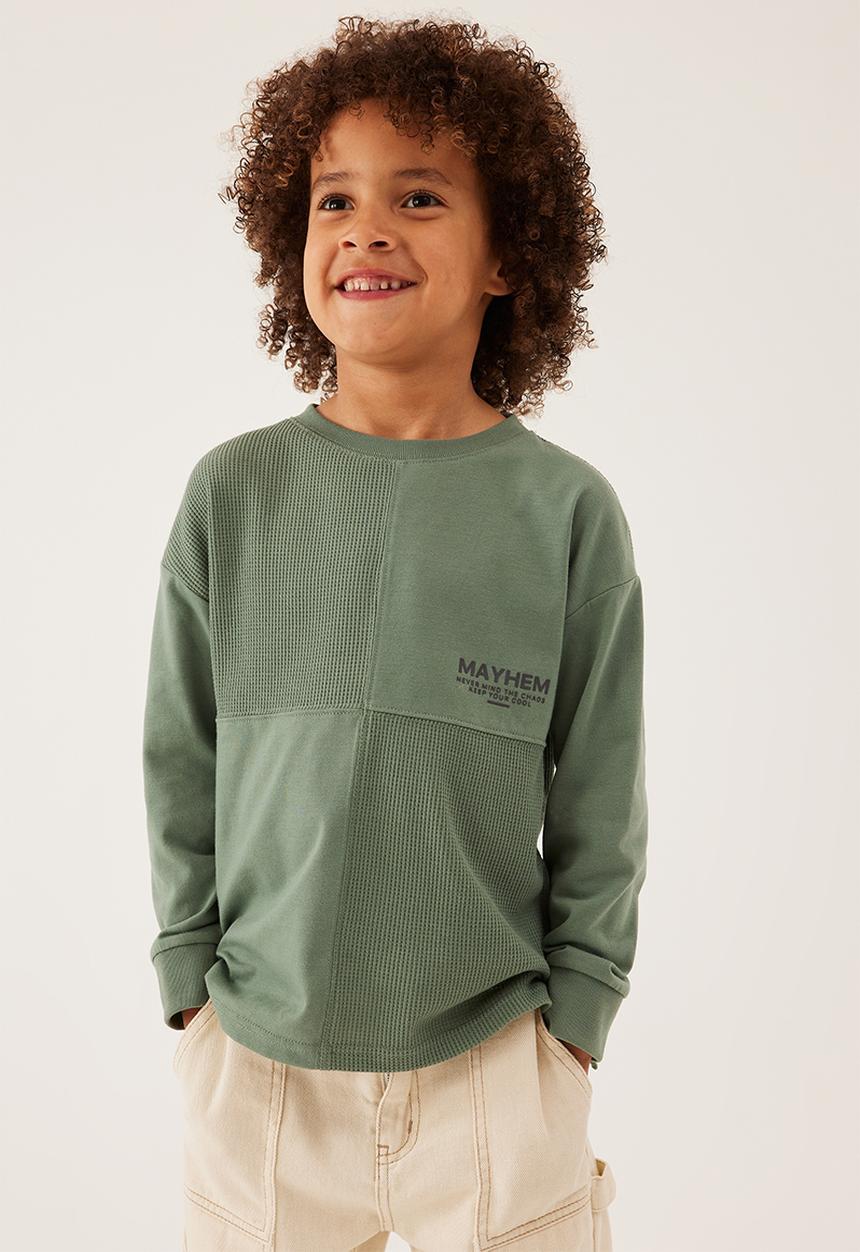 Cotton On - Long sleeve spliced waffle tee - swag green