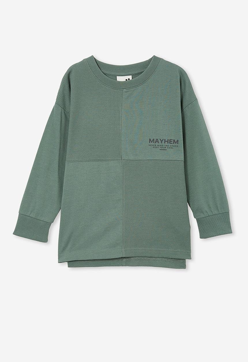 Cotton On - Long sleeve spliced waffle tee - swag green