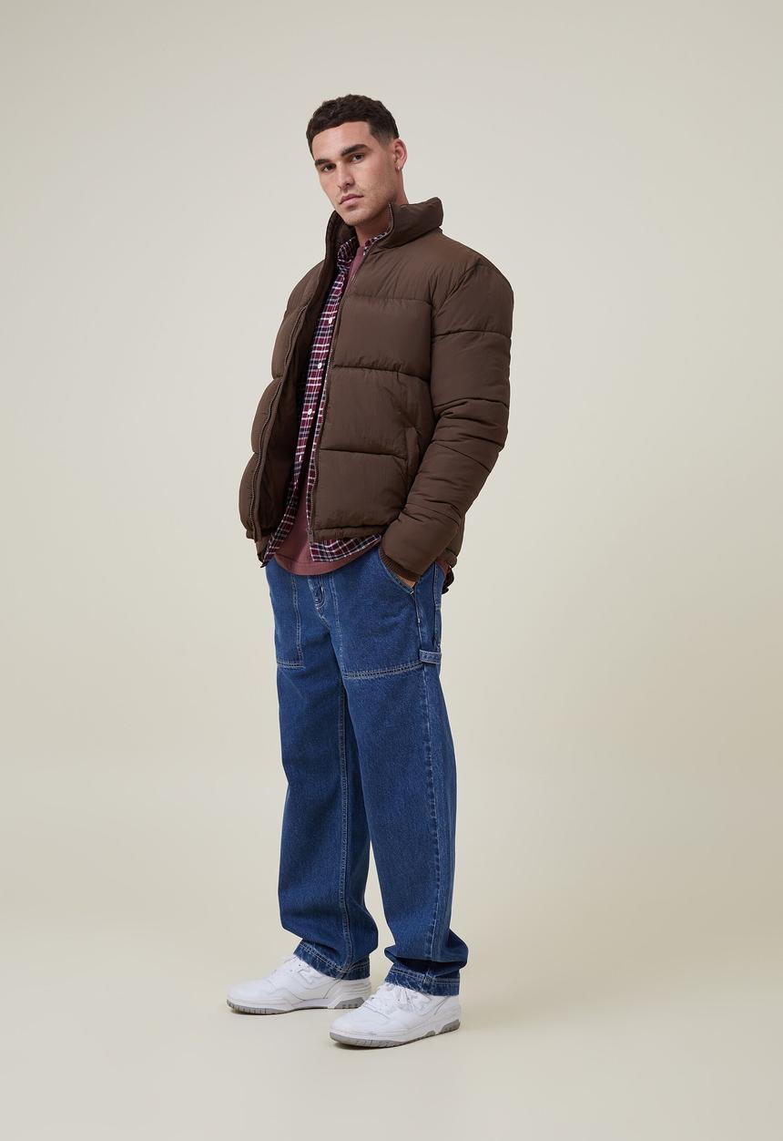 Cotton On - Recycled puffer jacket - chocolate
