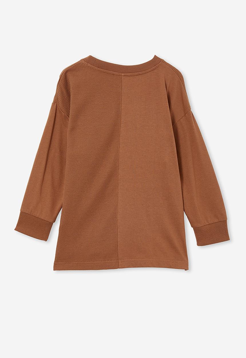 Cotton On - Long sleeve spliced waffle tee - coco jumbo