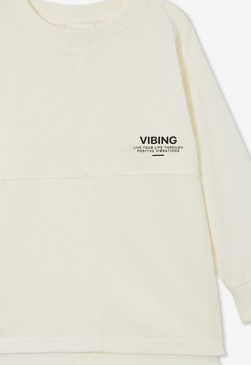 Cotton On - Long sleeve spliced waffle tee - vanilla