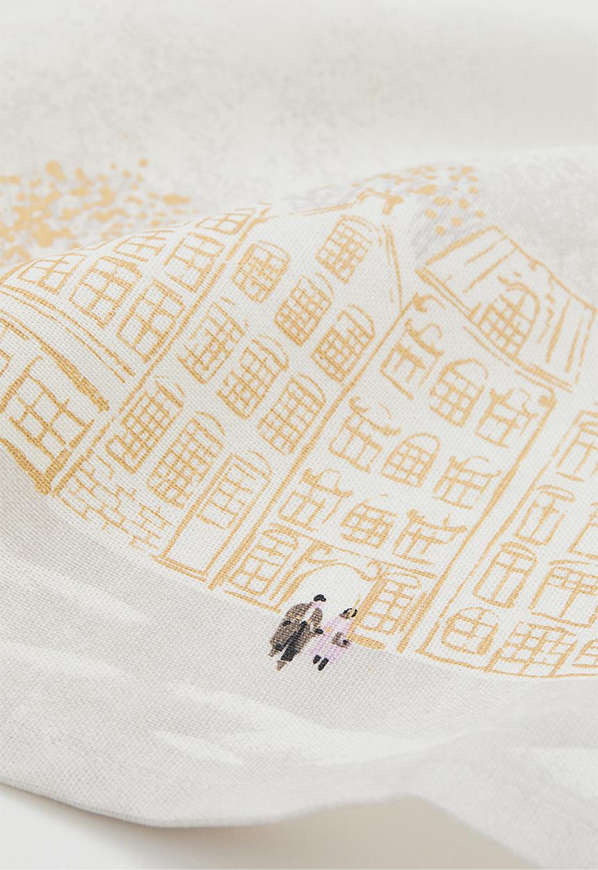 H&M - Printed cotton table runner - white/houses