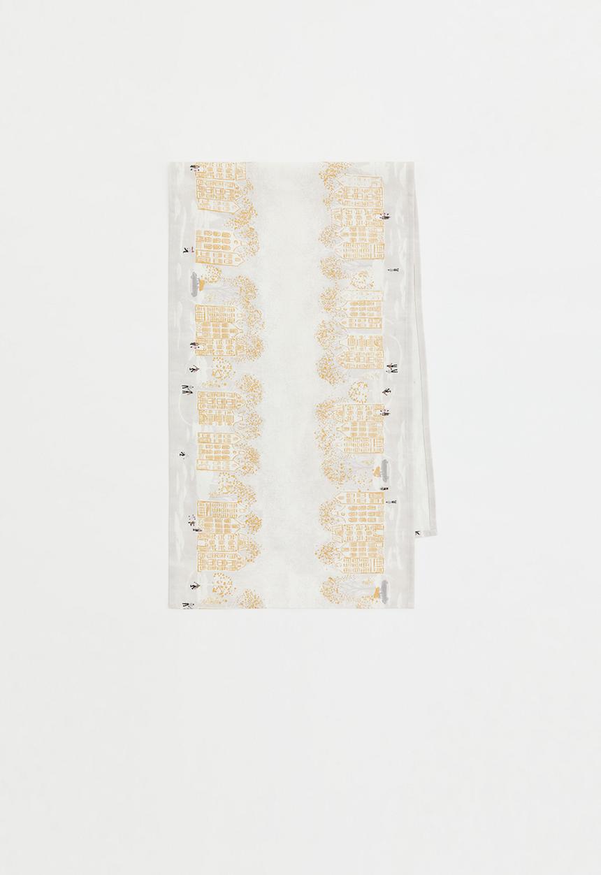 H&M - Printed cotton table runner - white/houses