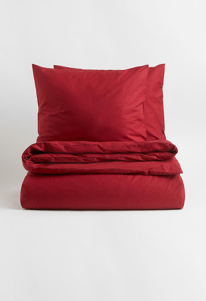H&M - Cotton double/king duvet cover set - dark red
