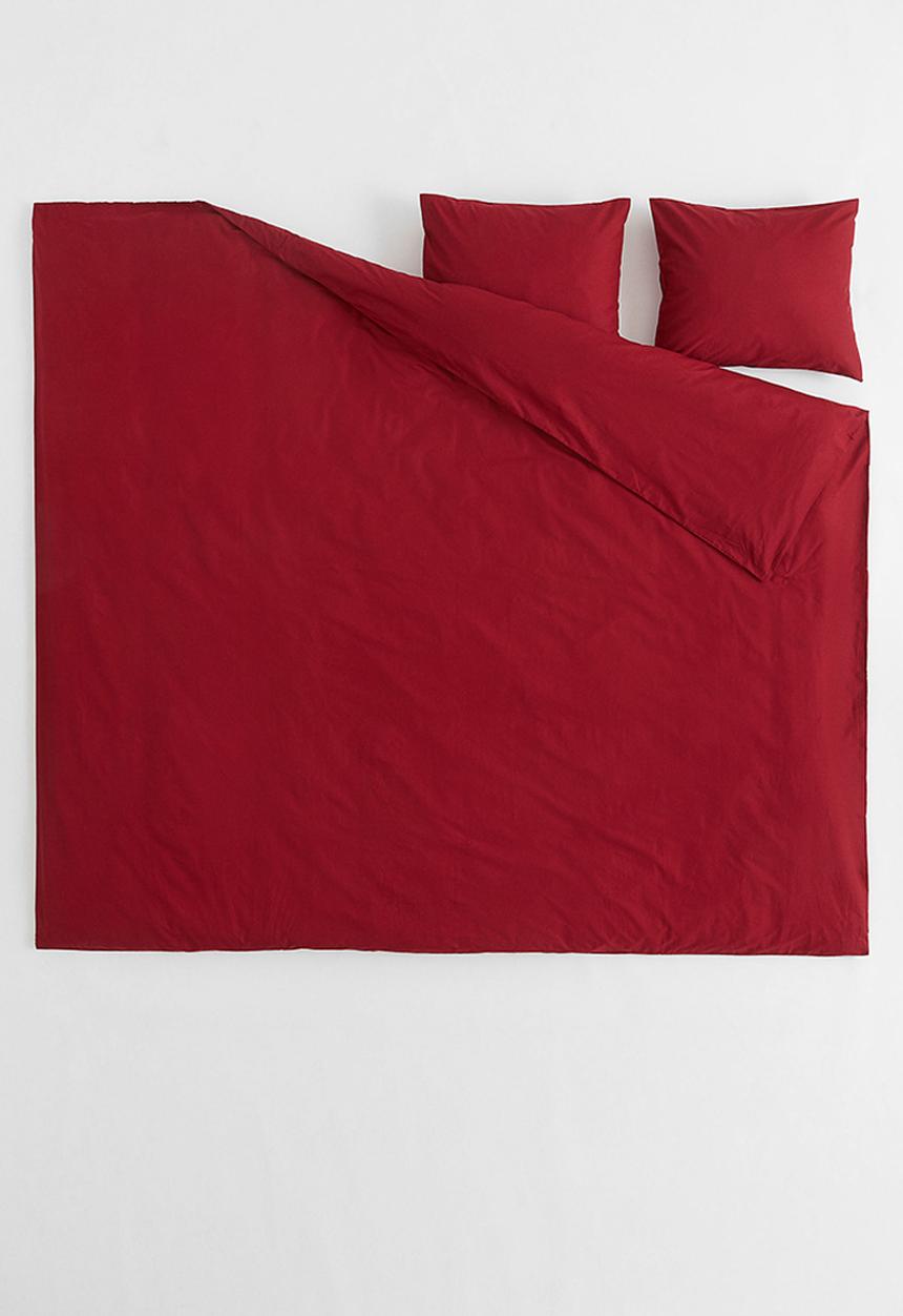 H&M - Cotton double/king duvet cover set - dark red