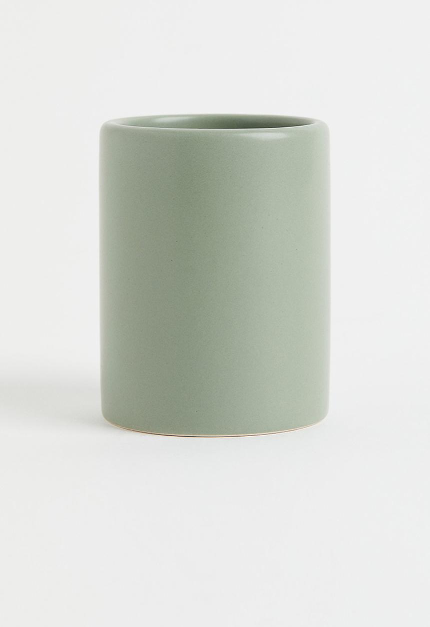 H&M - Earthenware toothbrush mug - sage green