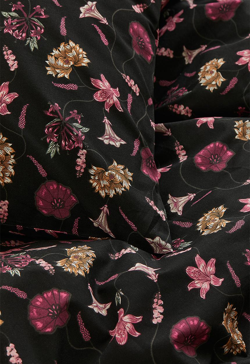 H&M - Cotton single duvet cover set - black/floral