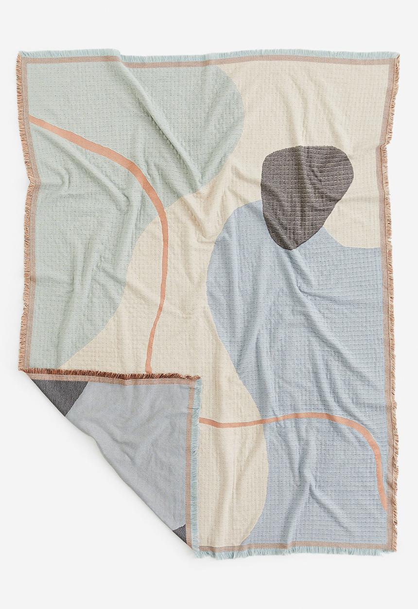 H&M - Jacquard-weave blanket - light blue/block-coloured