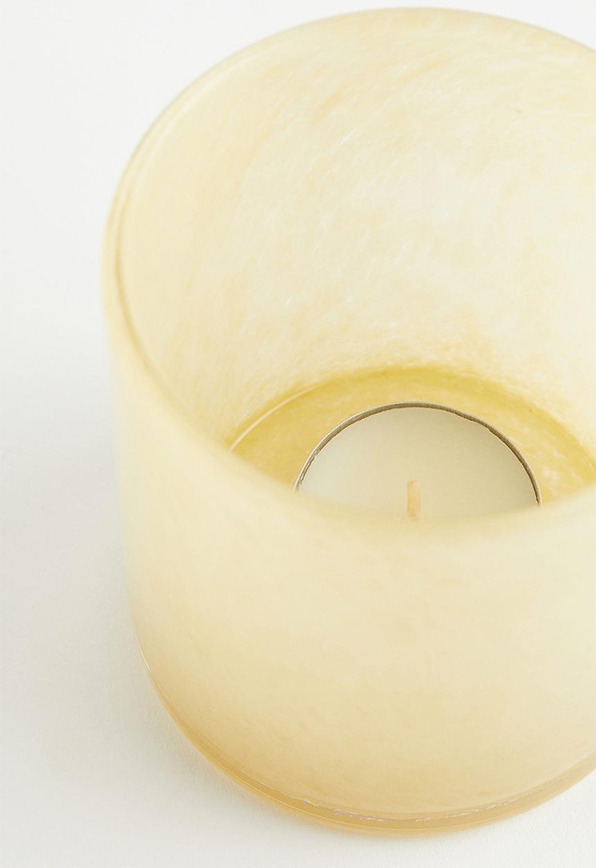 H&M - Small glass tealight holder - light yellow