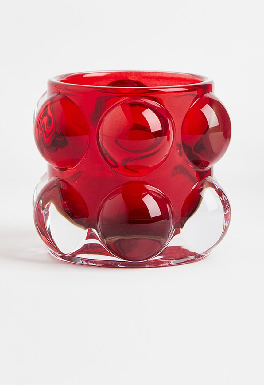 H&M - Bubbled glass tealight holder - red