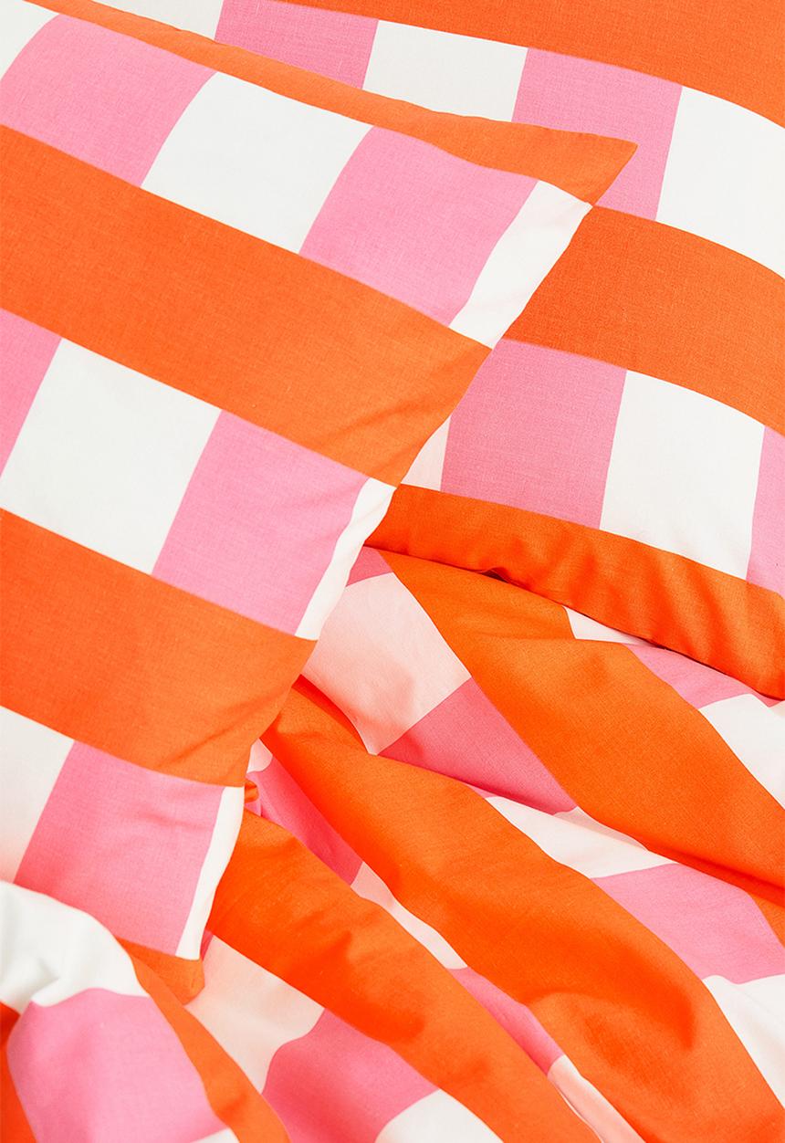 H&M - Checked double duvet cover set - orange/checked