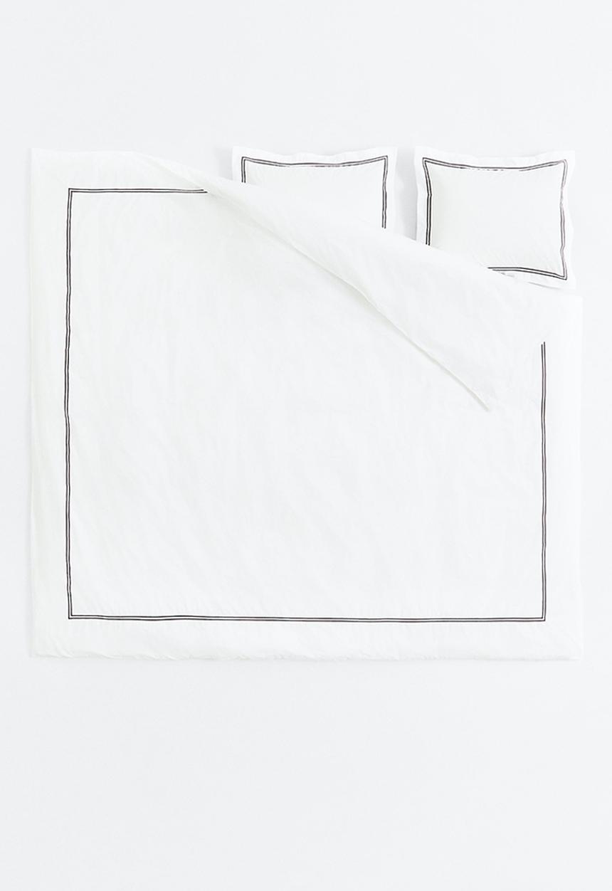 H&M - Cotton percale double/king duvet cover set - white/black