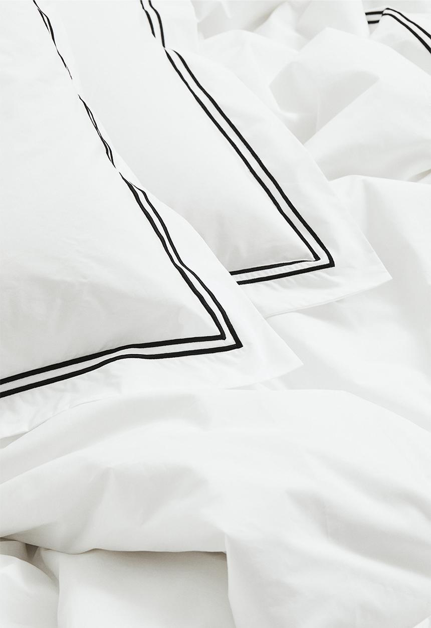 H&M - Cotton percale double/king duvet cover set - white/black