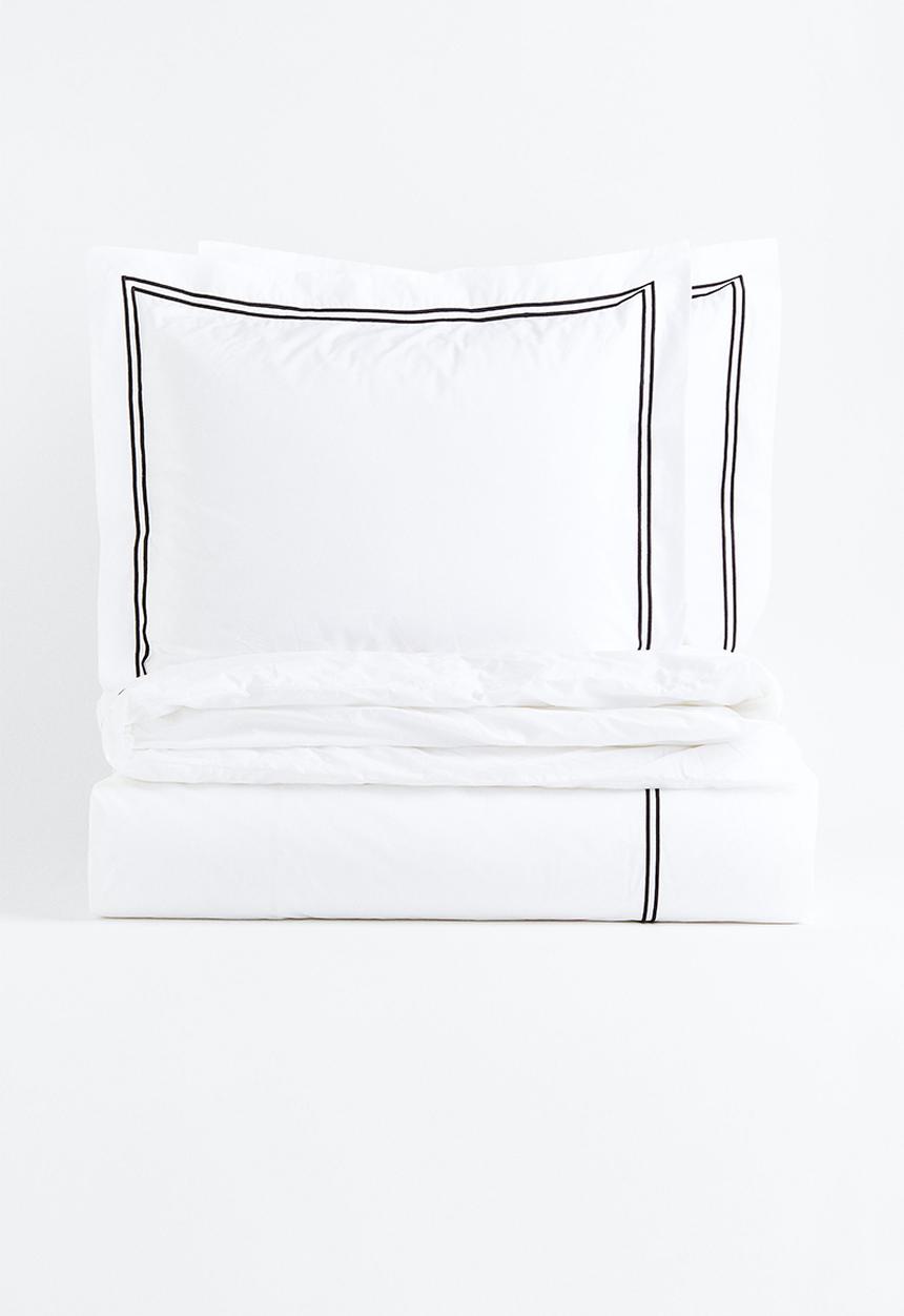 H&M - Cotton percale double/king duvet cover set - white/black
