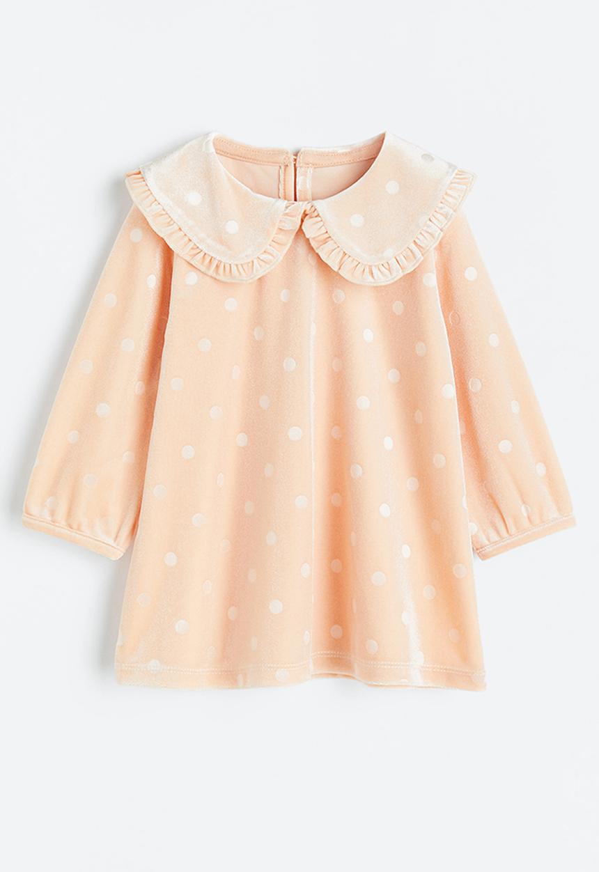 H&M - Collared velour dress - light coral
