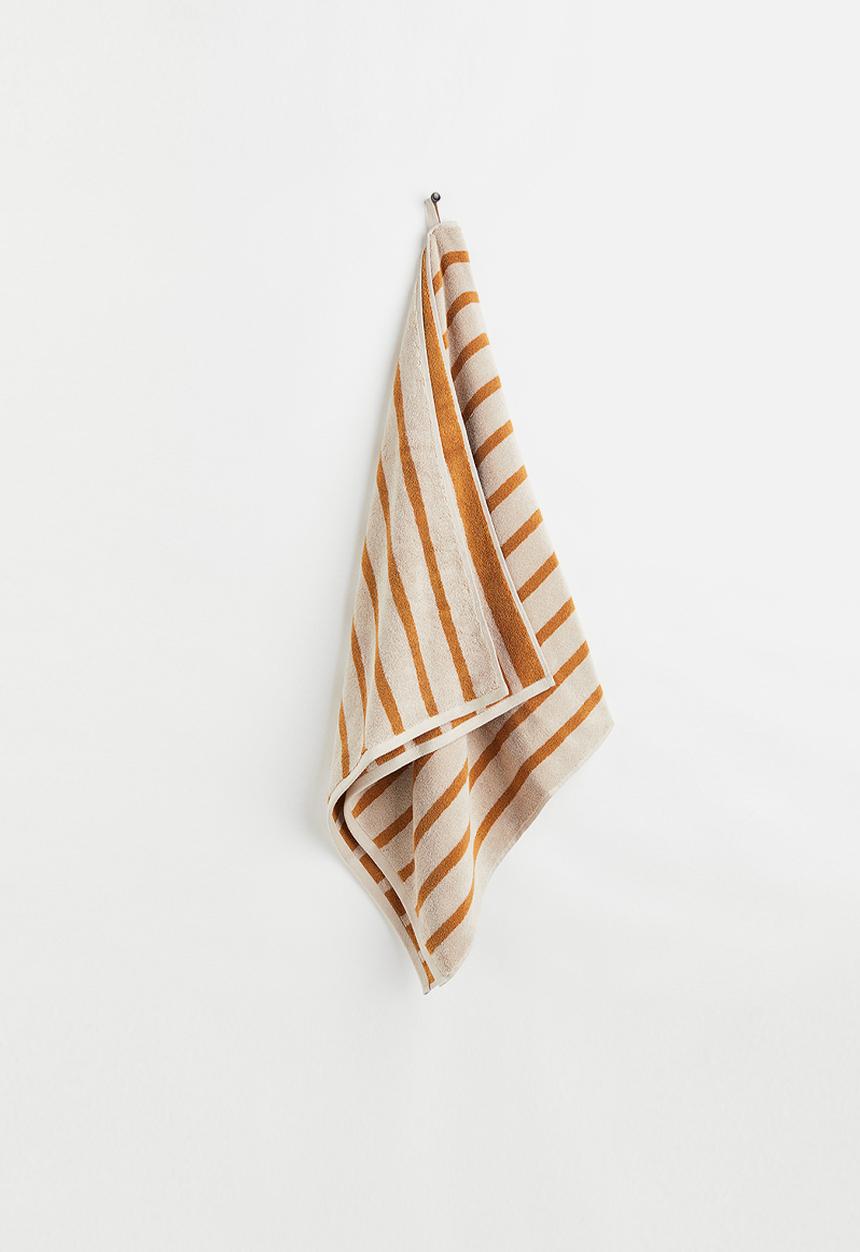 H&M - Cotton terry bath towel - dark yellow/striped