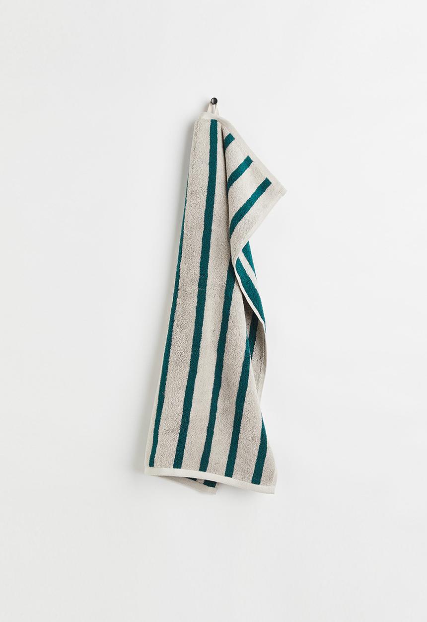 H&M - Cotton terry hand towel - dark green/striped