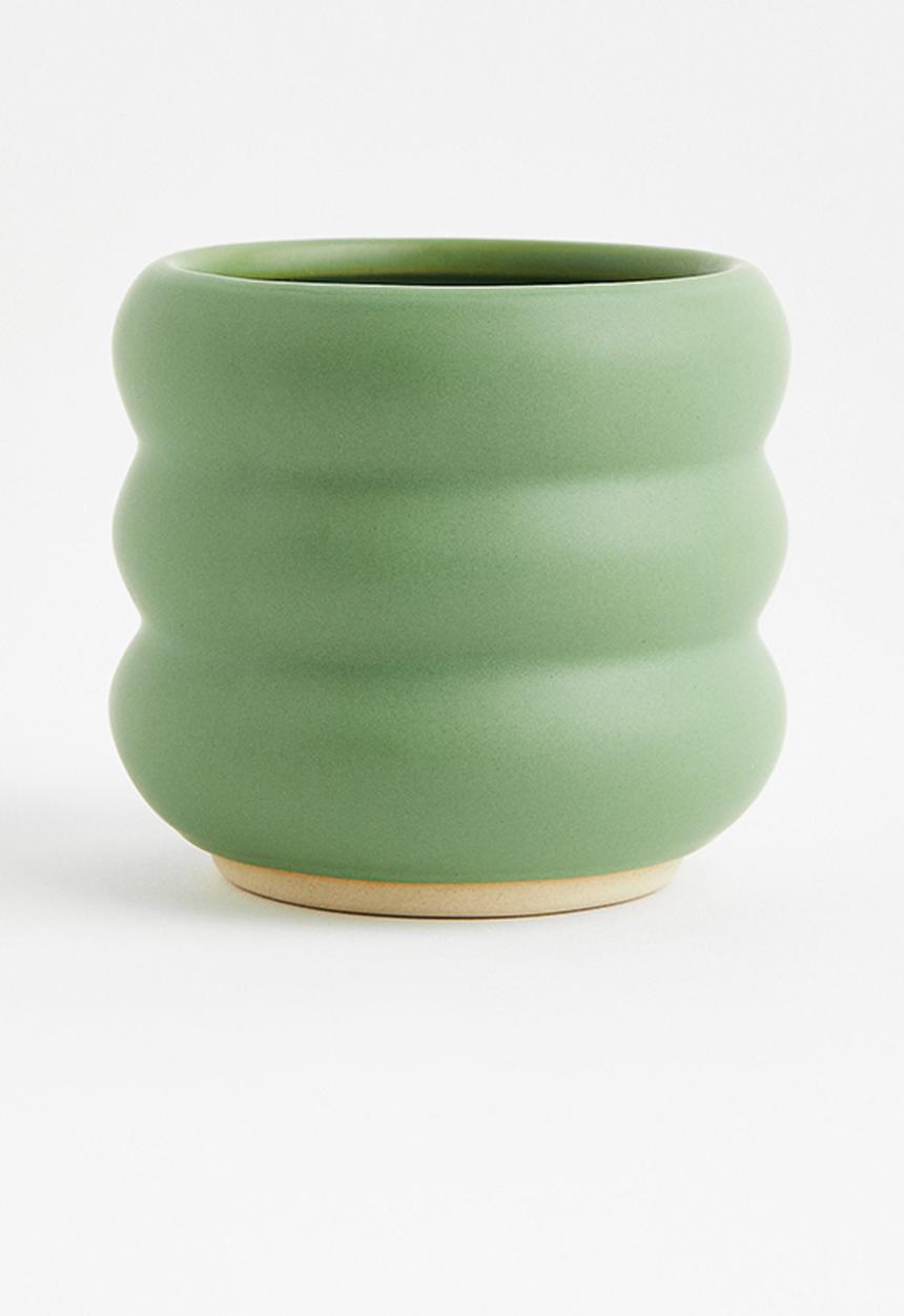 H&M - Scented candle in a stoneware holder - green/yuzu blossom