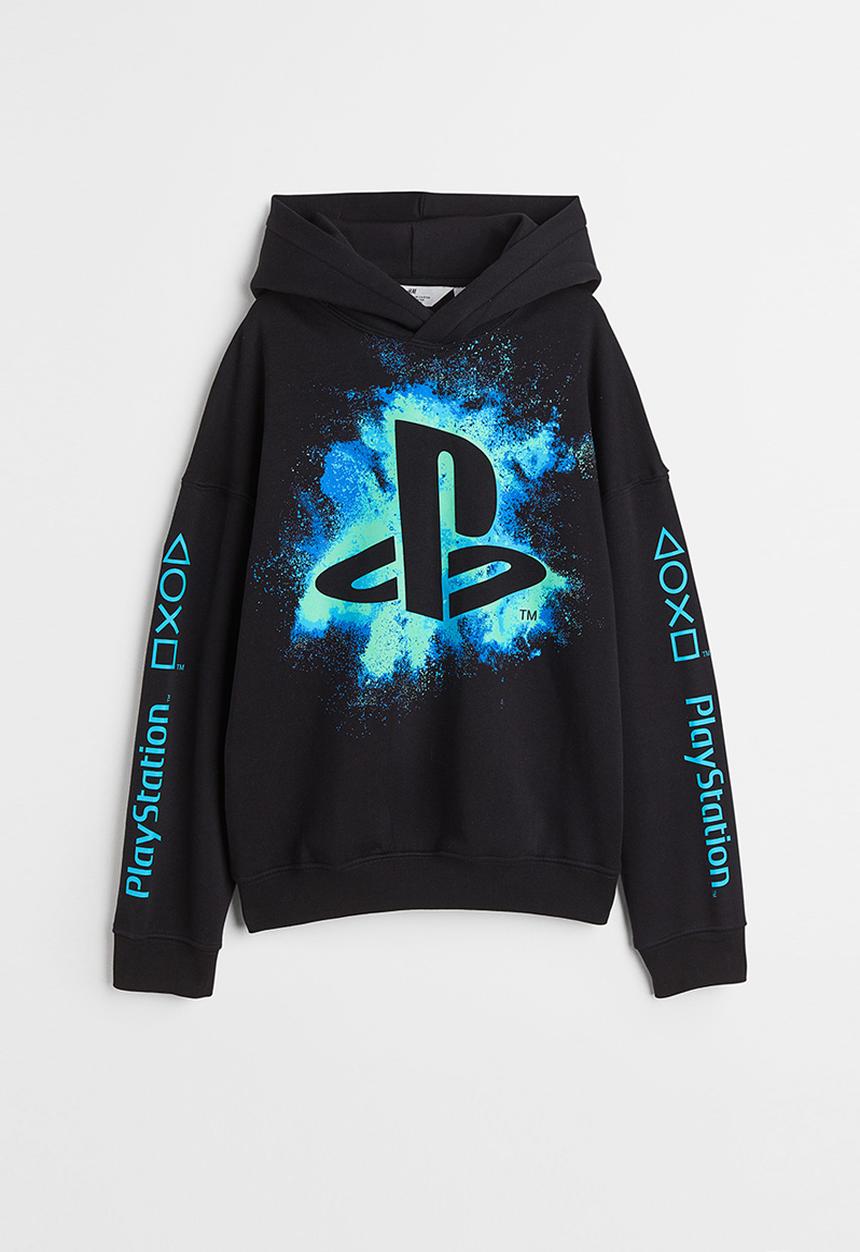 H&M - Oversized printed hoodie - black/playstation