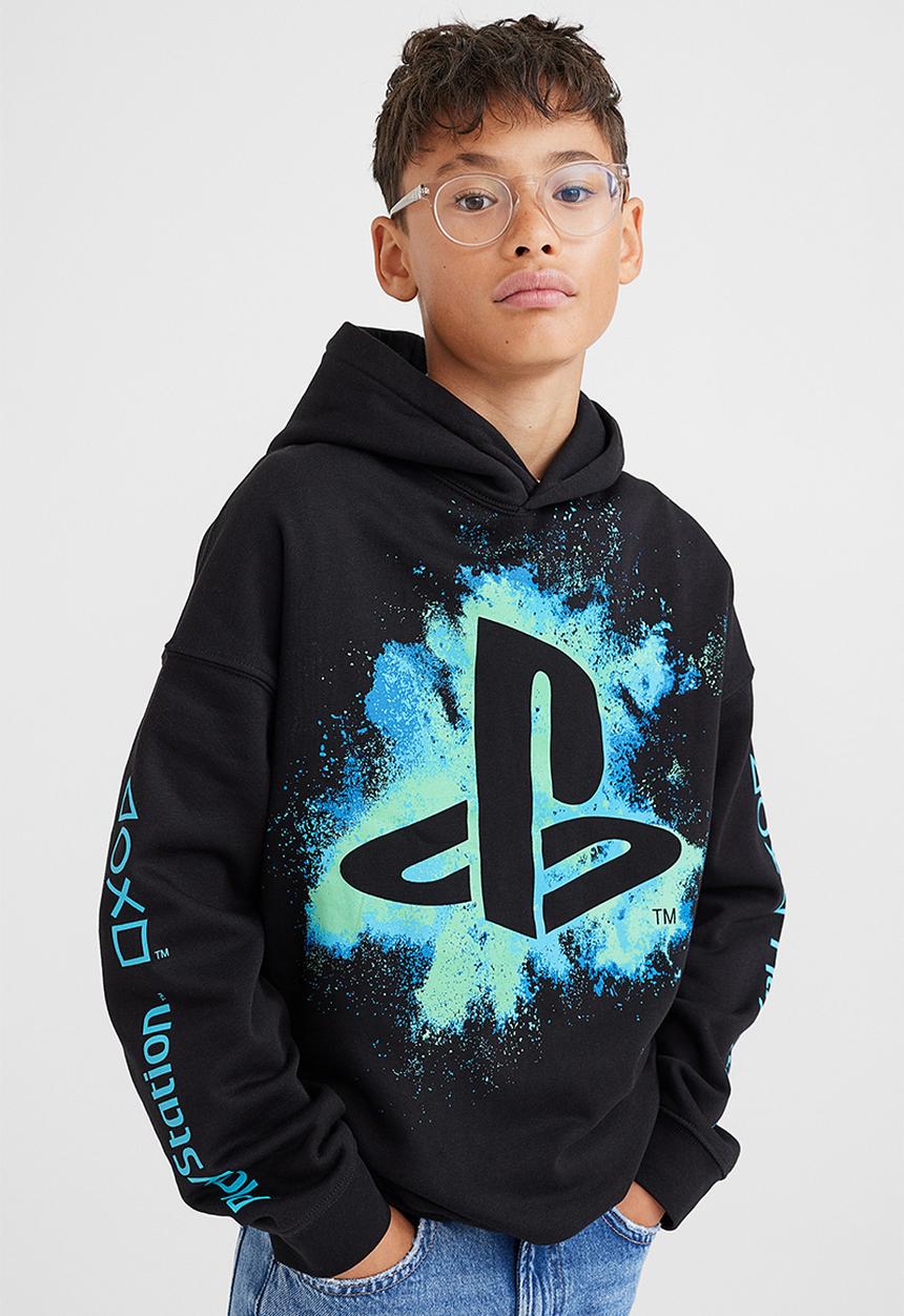 H&M - Oversized printed hoodie - black/playstation