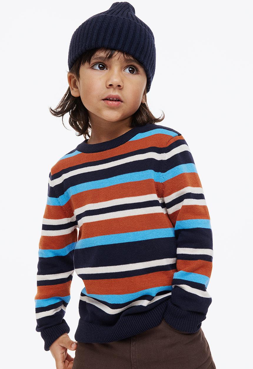 H&M - Jacquard-knit cotton jumper - navy blue/striped