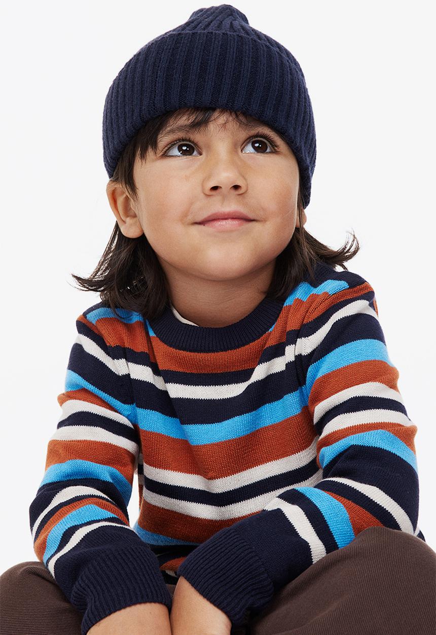 H&M - Jacquard-knit cotton jumper - navy blue/striped