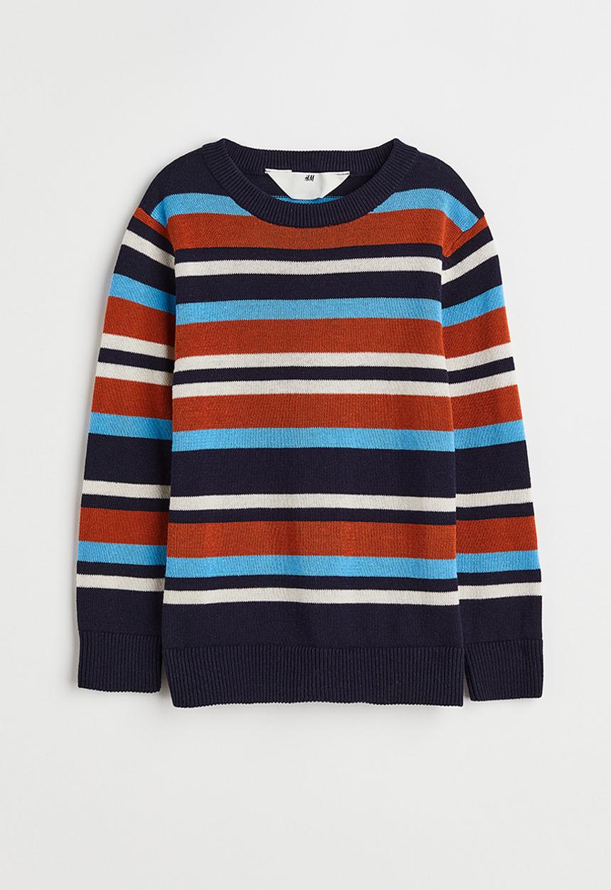 H&M - Jacquard-knit cotton jumper - navy blue/striped