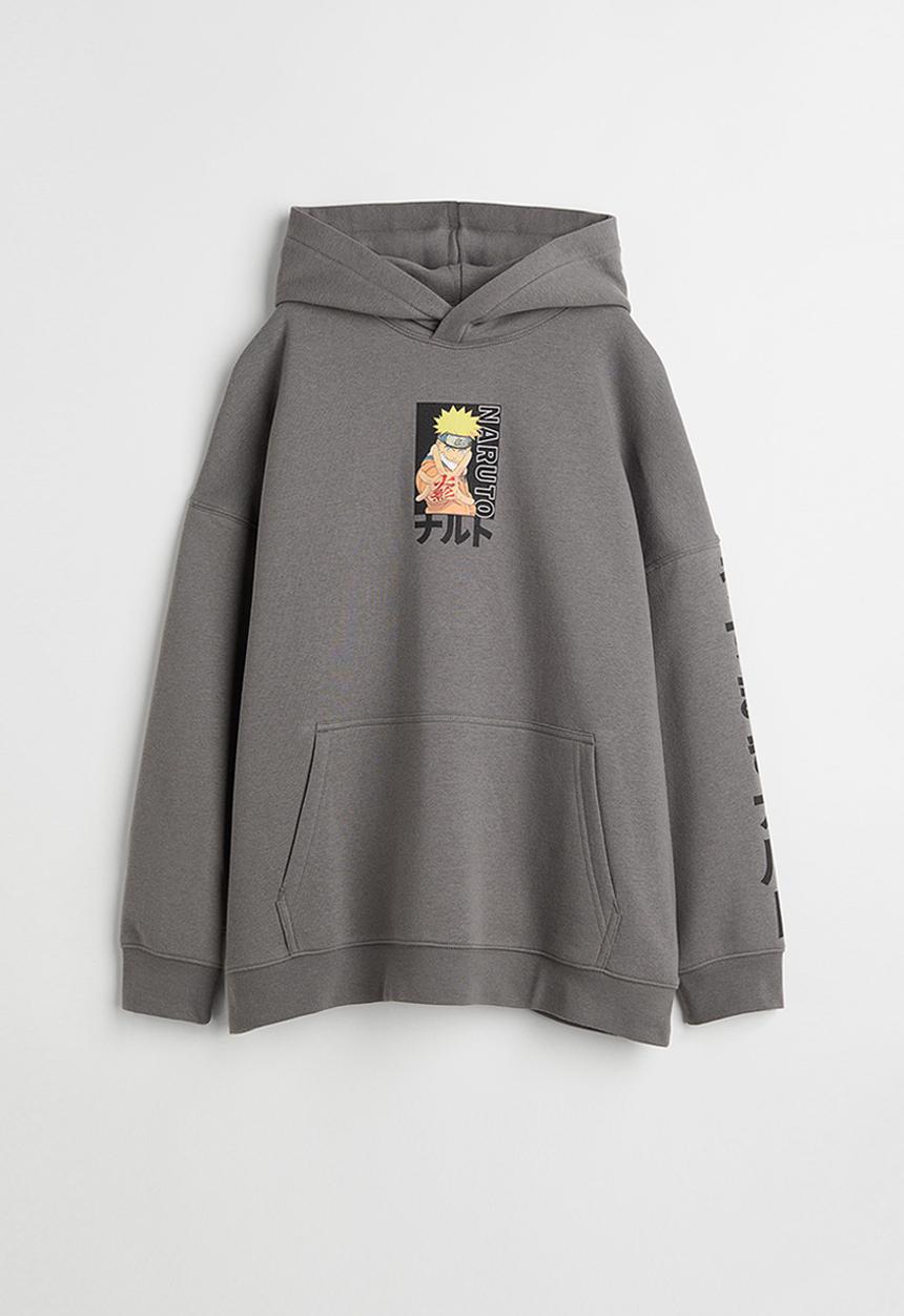 H&M - Oversized printed hoodie - grey/naruto