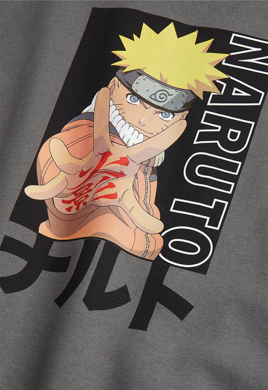 H&M - Oversized printed hoodie - grey/naruto