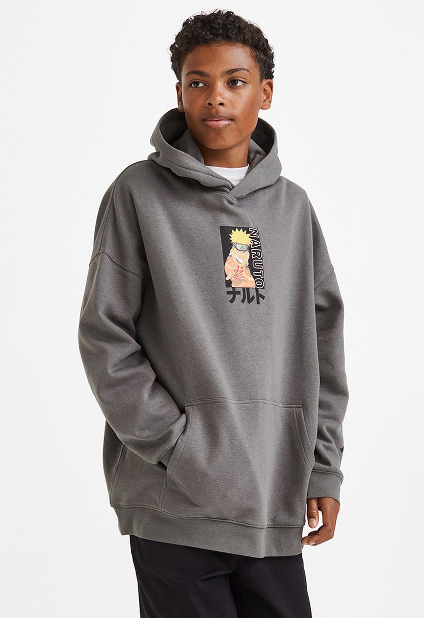 H&M - Oversized printed hoodie - grey/naruto