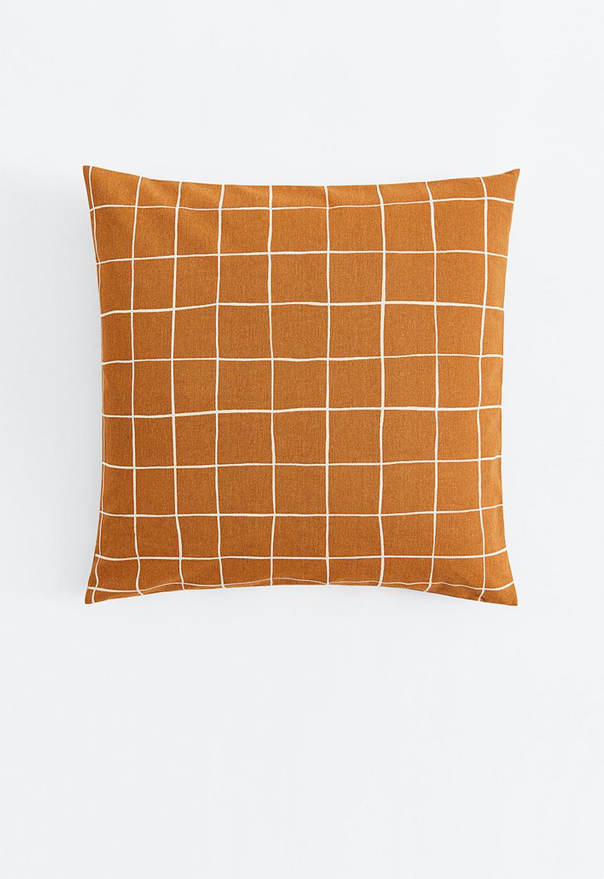 H&M - Cotton canvas cushion cover - light brown/checked