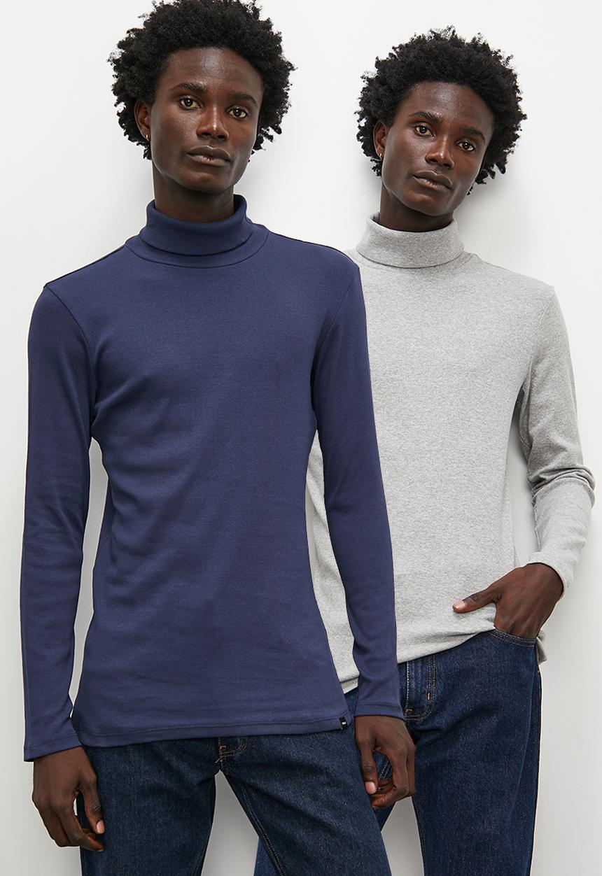 Superbalist - 2-Pack sochi slim ribbed roll neck long sleeve tee - grey & navy