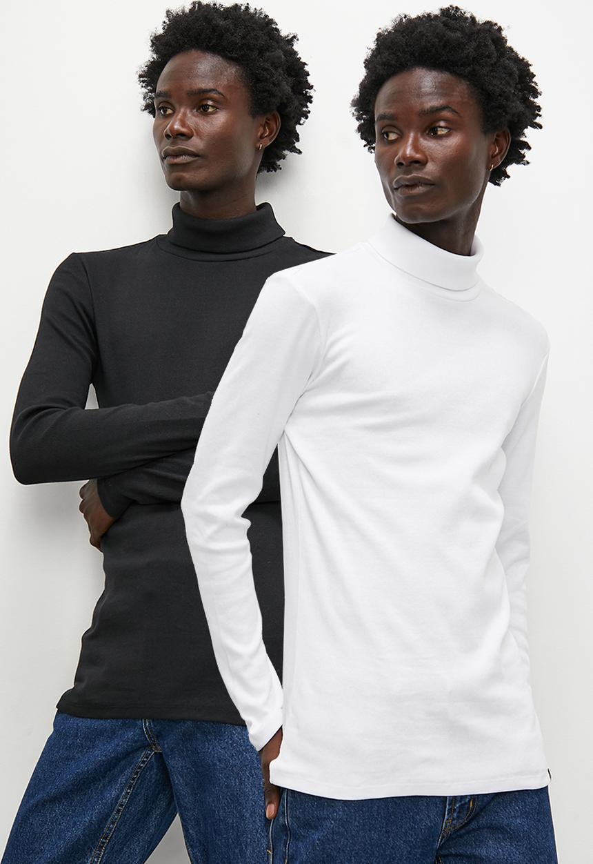Superbalist - 2-Pack sochi slim ribbed roll neck long sleeve tee - black & white