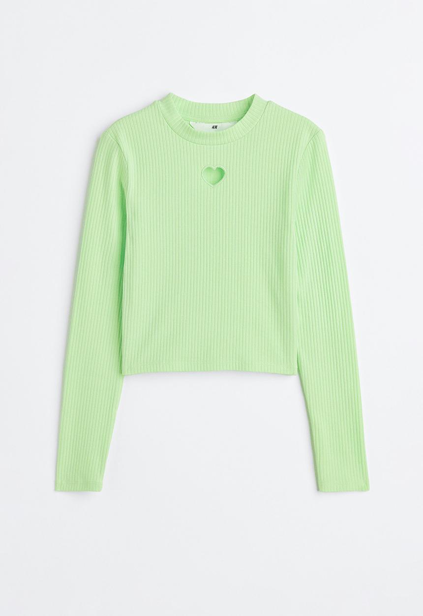 H&M - Ribbed cotton jersey cropped top - bright green