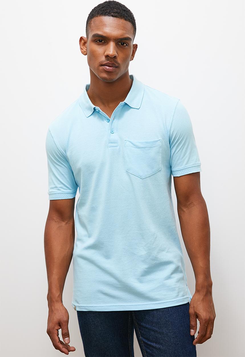 Lark & Crosse - Toni jacquard collar golfer - mid blue